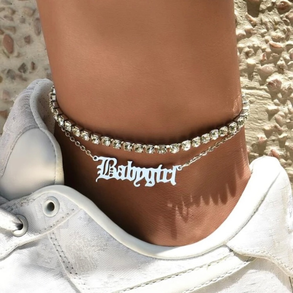 2pc Silver Rhinestone/Babygirl Anklets